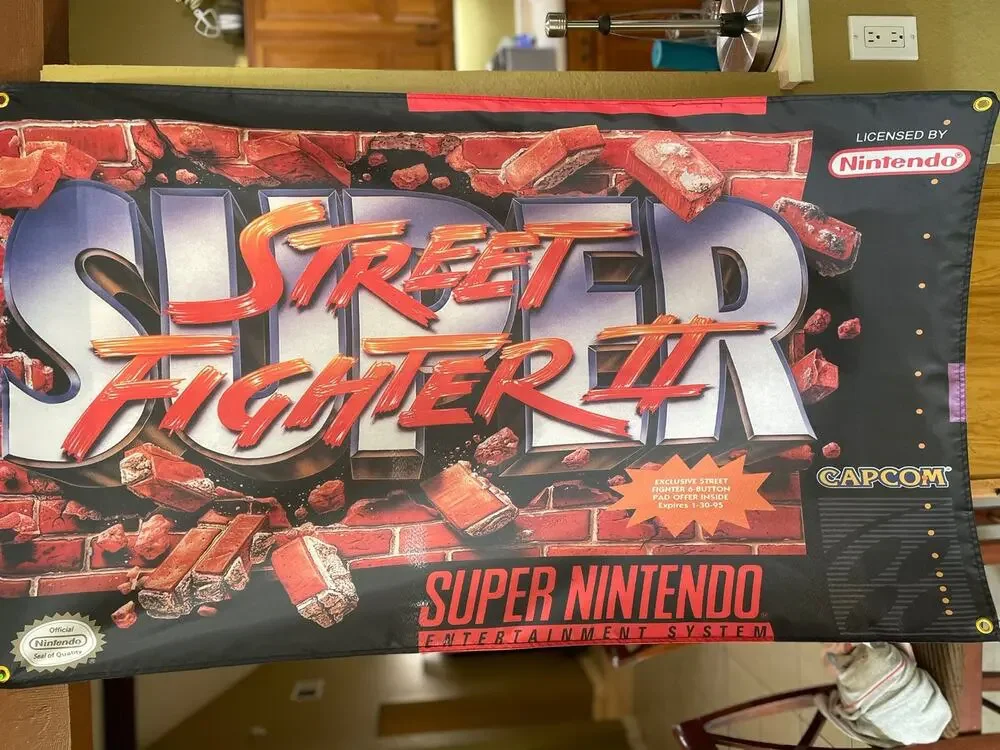 Super Street Fighter II 5ft Flag Banner Poster Turbo SNES CAPCOM Nintendo
